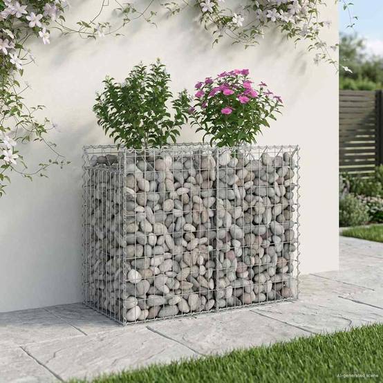 Lit surélevé gabion Acier galvanisé Argenté 100 x 50 x 80 cm - PANGIVO - Image 4