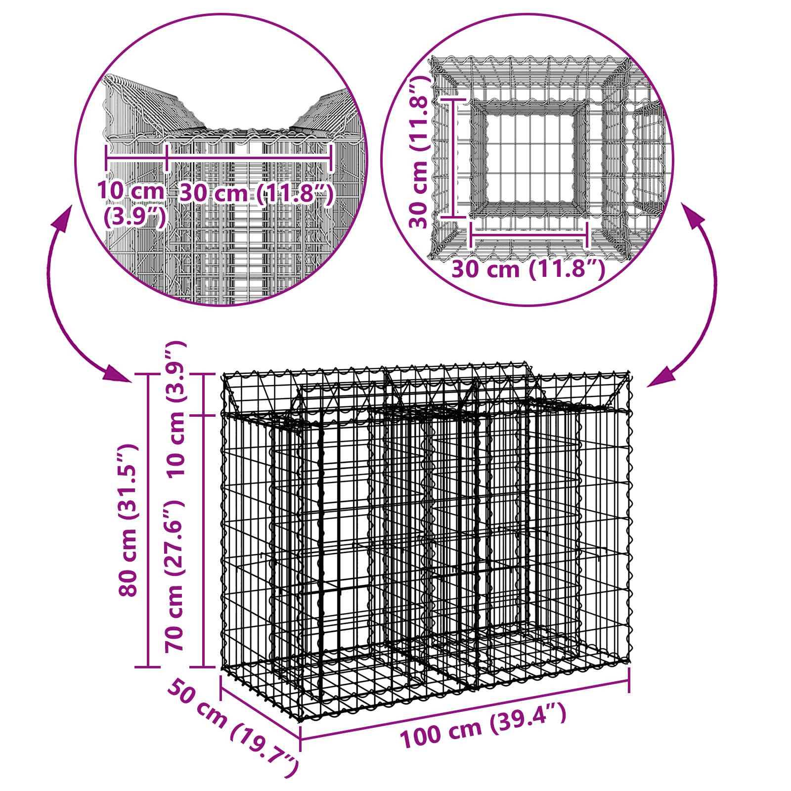 Lit surélevé gabion Acier galvanisé Argenté 100 x 50 x 80 cm - PANGIVO - Image 9