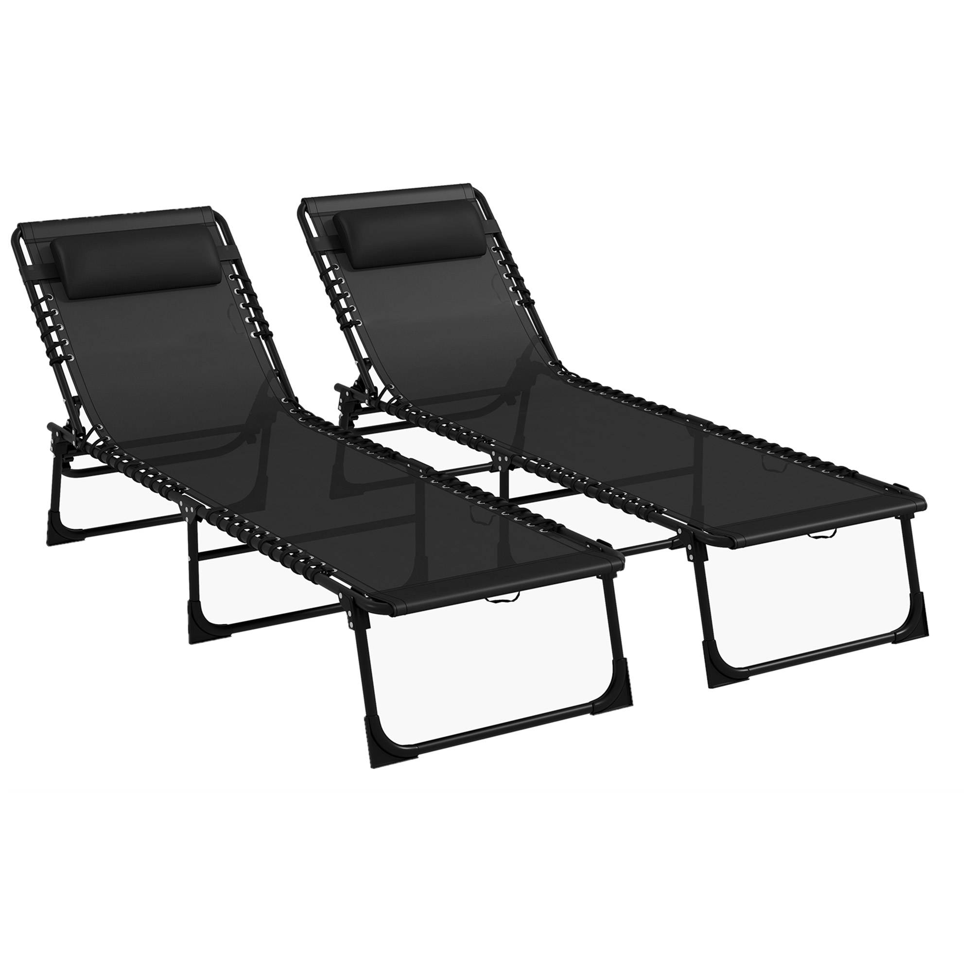 Lot de 2 bain de soleil transat pliable dossier inclinable - 189x58x30cm Acier Noir fr70 - Image 1