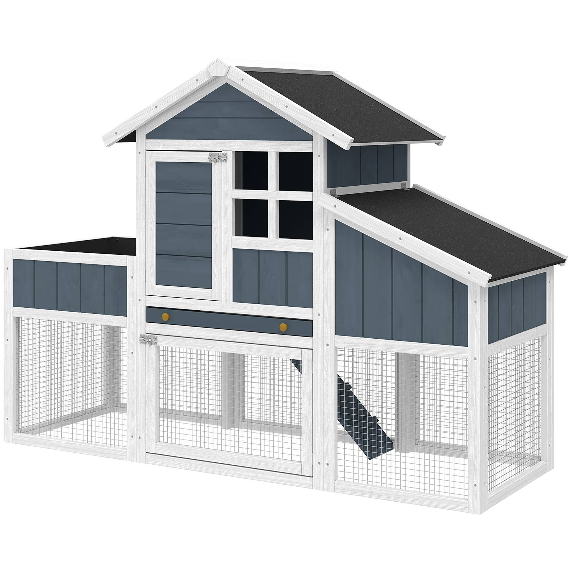 Poulailler préfabriqué en bois avec espace ouvert, maison et nid, 161,5 x 62,5 x 115 cm, gris - Image 2