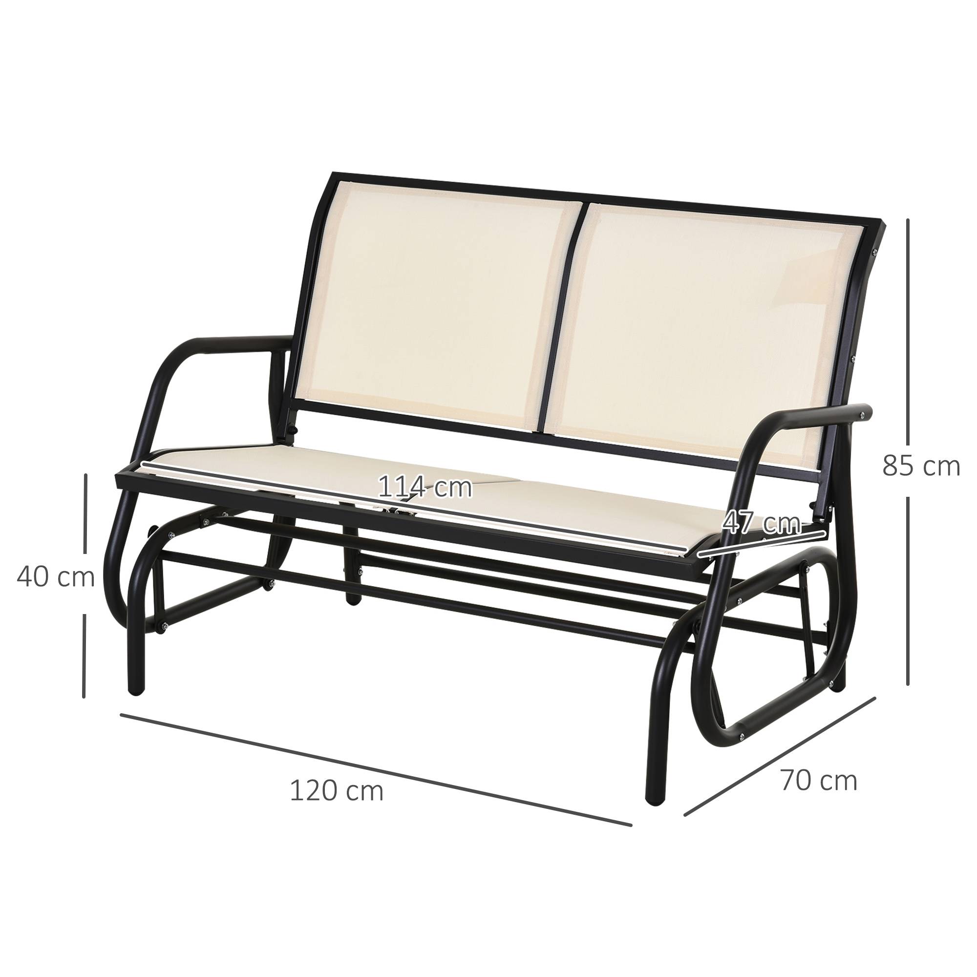 Outsunny - Banc à bascule de jardin 2 places design contemporain grand confort accoudoirs assise et dossier ergonomique acier textilène beige - Outsunny - Imagen 3