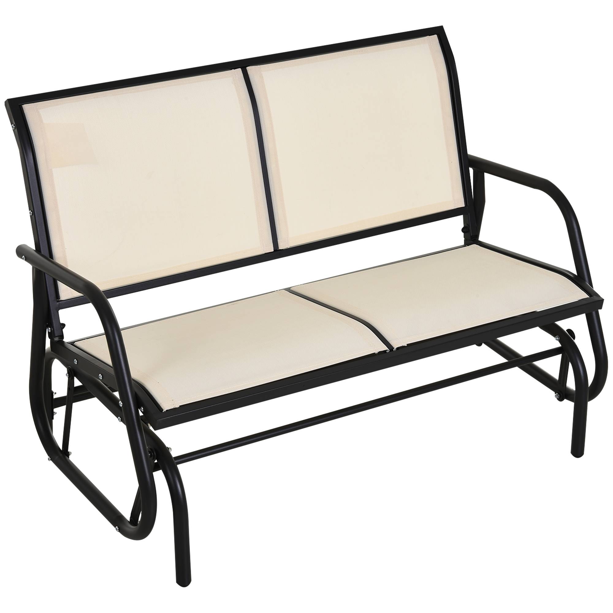 Outsunny - Banc à bascule de jardin 2 places design contemporain grand confort accoudoirs assise et dossier ergonomique acier textilène beige - Outsunny - Imagen 1