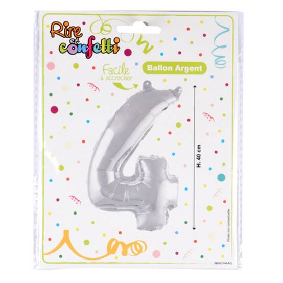 Ballon Gonflable Métallisé "Chiffre 4" 40cm Argent - Image 2