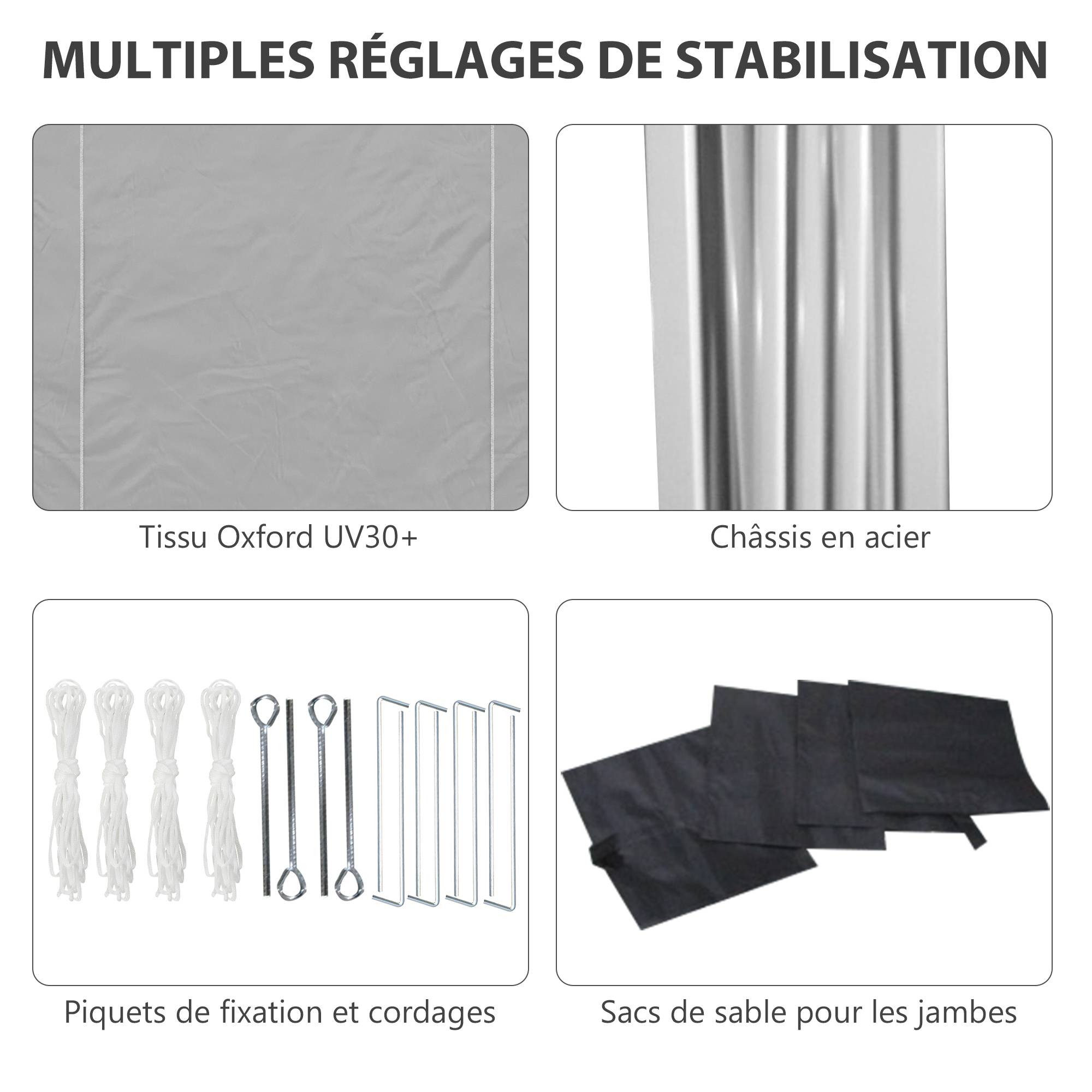 Outsunny - Tonnelle de jardin pop-up pliante 3x3m anti-UV 30+ avec fenêtres parois latérales sac de transport et sacs de sable gris - Outsunny - Image 8