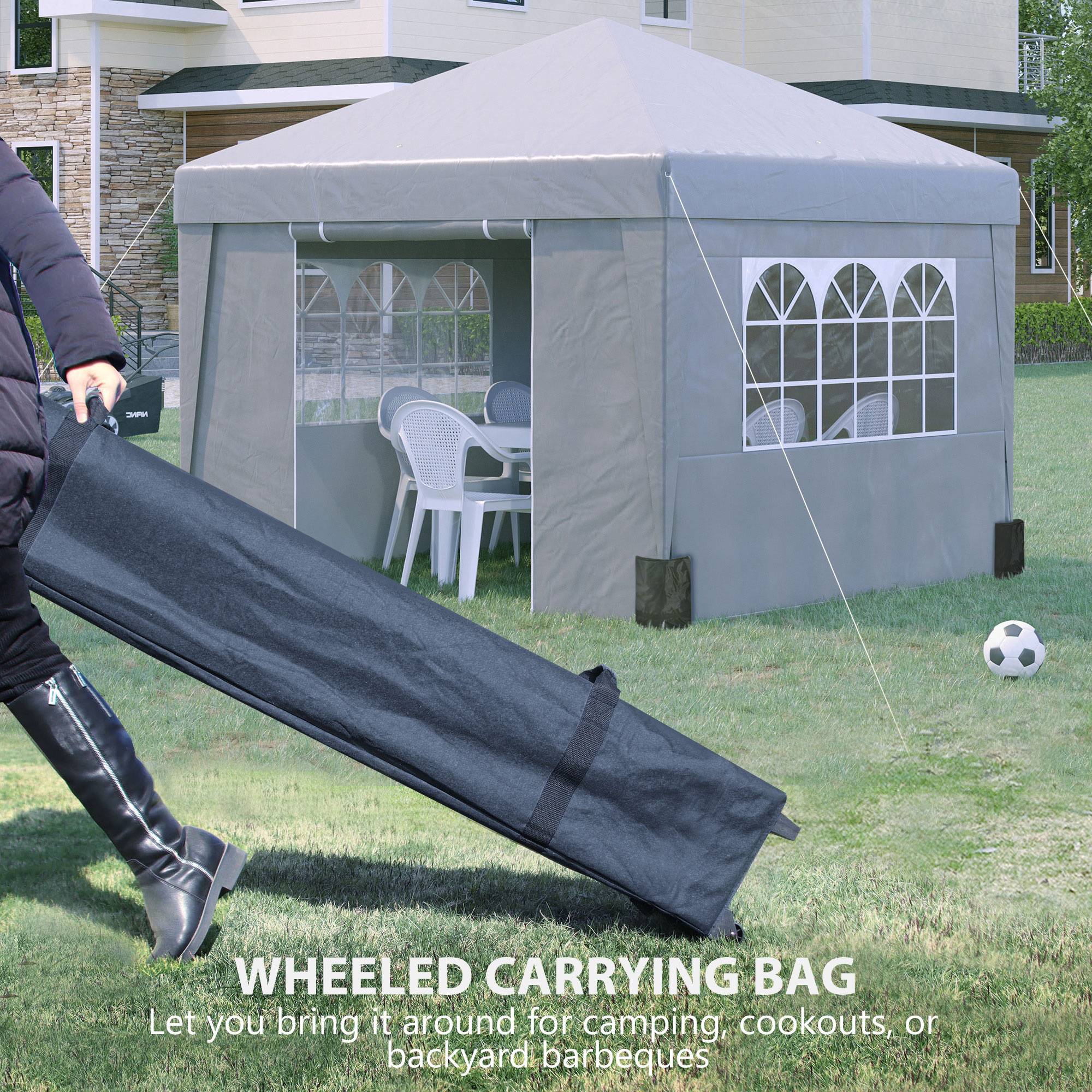 Outsunny - Tonnelle de jardin pop-up pliante 3x3m anti-UV 30+ avec fenêtres parois latérales sac de transport et sacs de sable gris - Outsunny - Image 9