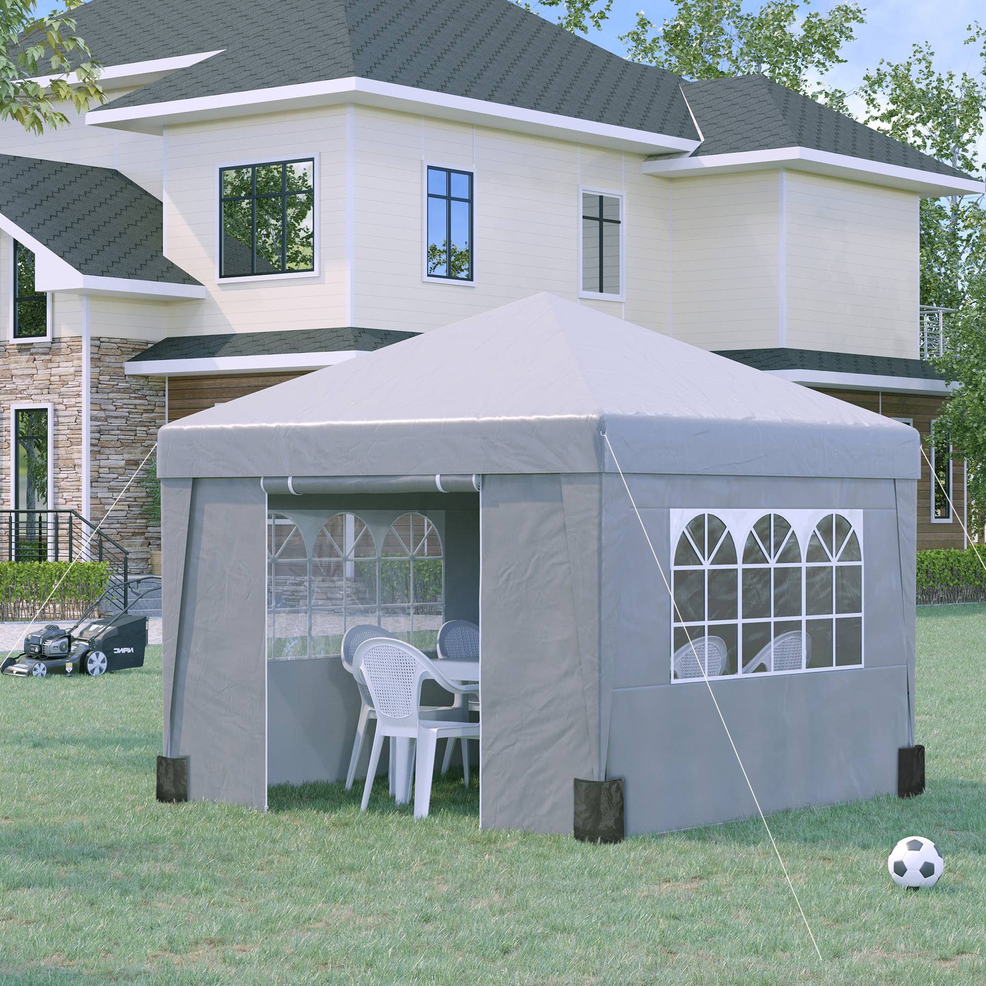 Outsunny - Tonnelle de jardin pop-up pliante 3x3m anti-UV 30+ avec fenêtres parois latérales sac de transport et sacs de sable gris - Outsunny - Image 2