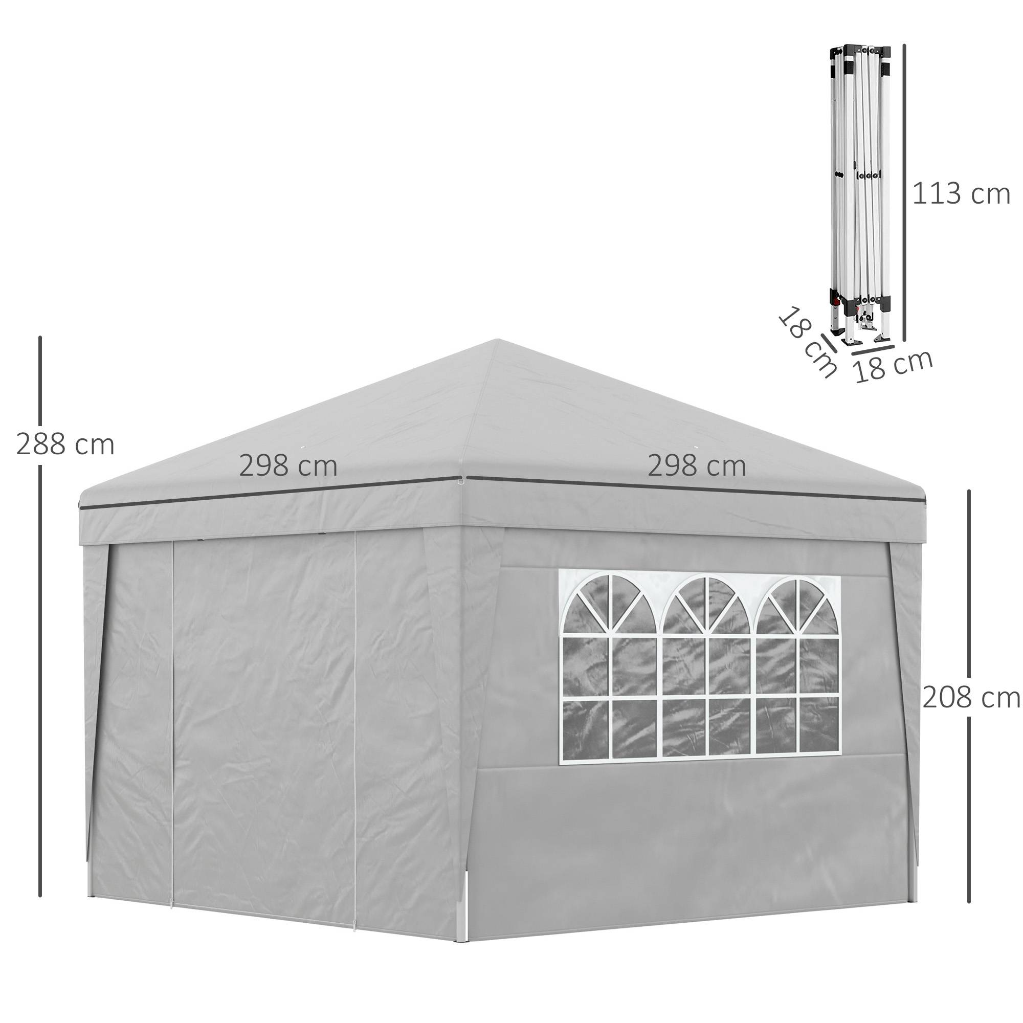 Outsunny - Tonnelle de jardin pop-up pliante 3x3m anti-UV 30+ avec fenêtres parois latérales sac de transport et sacs de sable gris - Outsunny - Image 3