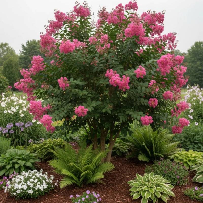 Lilas des Indes Saint Emilion® 'Desemi 103', Lagerstroemia à fleurs Rouge - feuillage Caduc - Pot de 15 L - 100/120 cm- hauteur à maturité De 1,00 m - Image 2