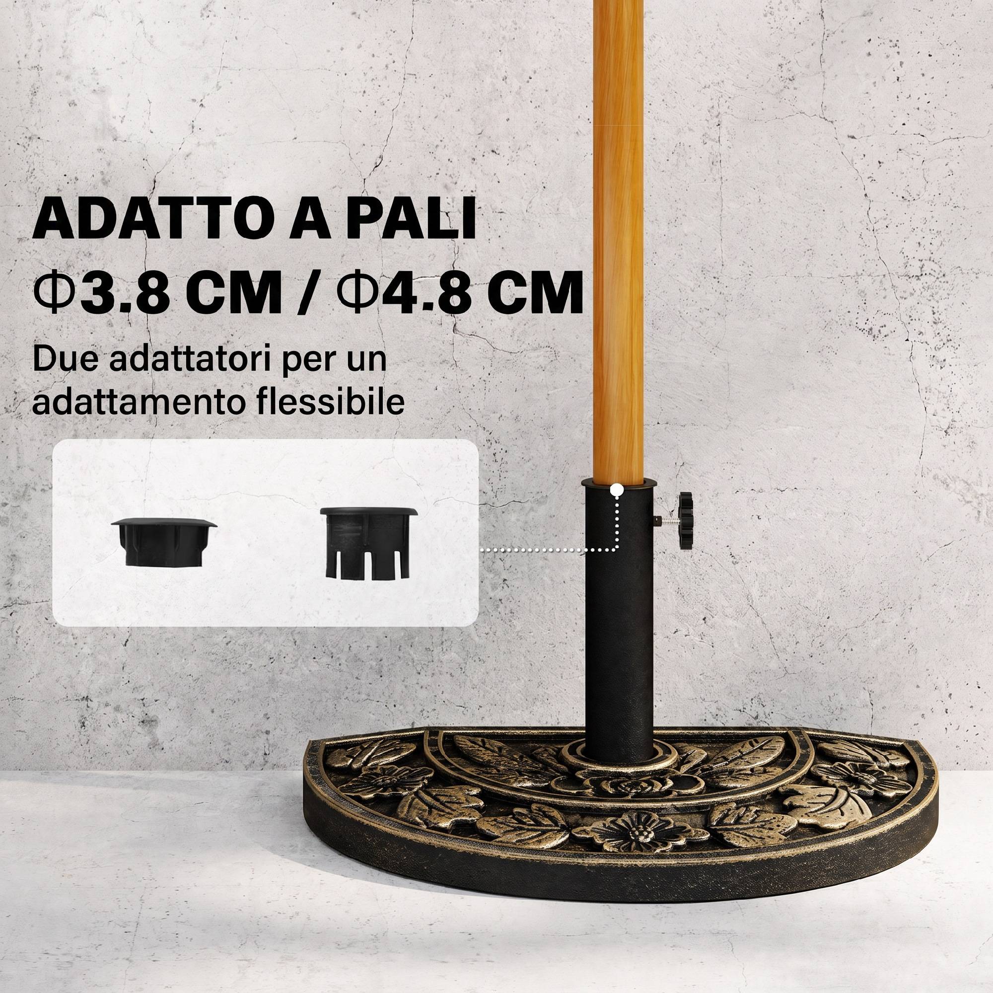 Base de parasol en demi-lune Ø38 mm et Ø48 mm avec manivelle, base en résine, support mural 50x31x32 cm, bronze - Image 6