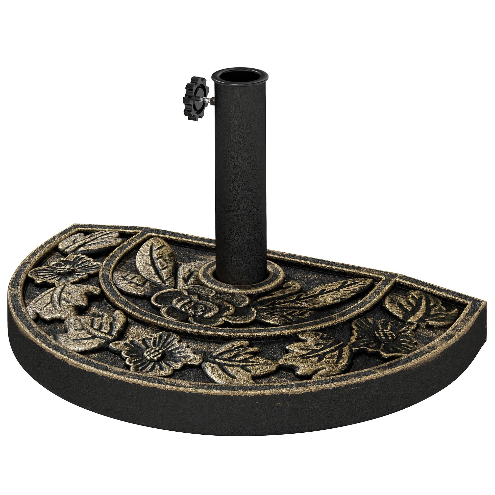 Base de parasol en demi-lune Ø38 mm et Ø48 mm avec manivelle, base en résine, support mural 50x31x32 cm, bronze - Image 2