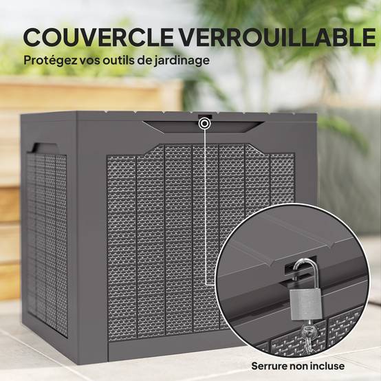ComfortXL - Coffre de rangement polypropylène 97 L marron pour jardin étanche verrouillable - ComfortXL Outdoor Living - Image 7