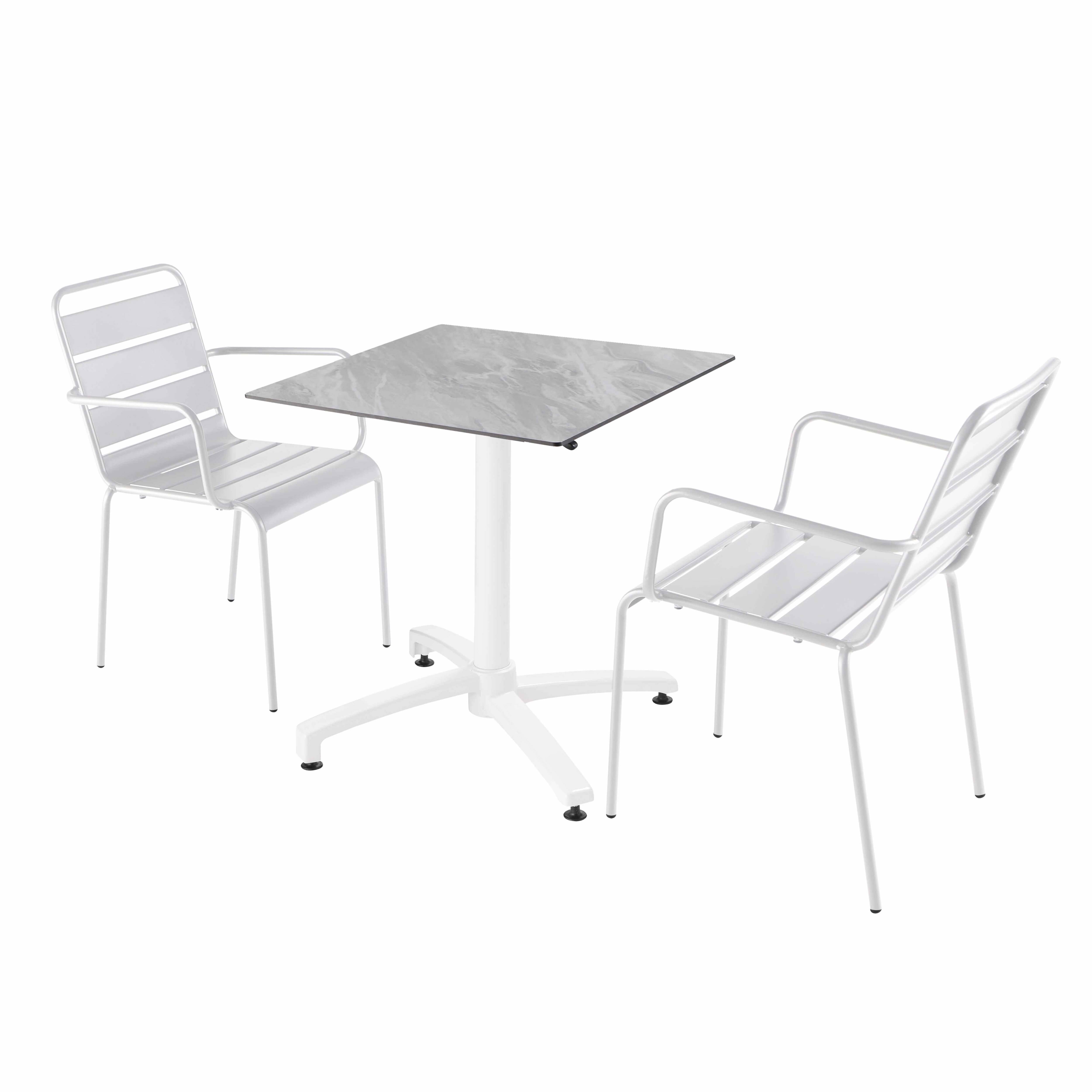 Oviala - Ensemble table de terrasse stratifié marbre avec 2 fauteuils blanc - Oviala - Imagen 1