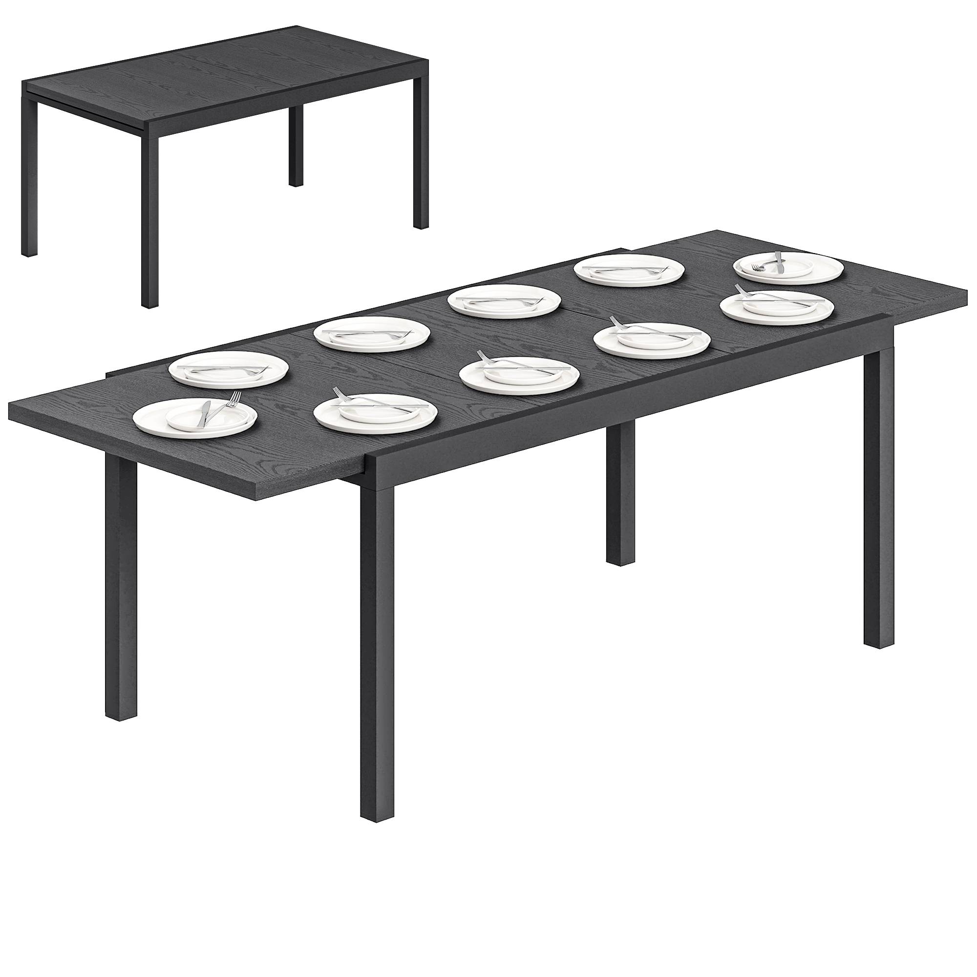 Table de Jardin Extensible Plateau Aluminium Effet Bois Pieds Réglables 8-10 Personnes 214x85x75cm Gris Anthracite