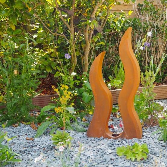 Déco jardin flamme métal rouillé - Rouille 115 cm - Jardinex - Image 2
