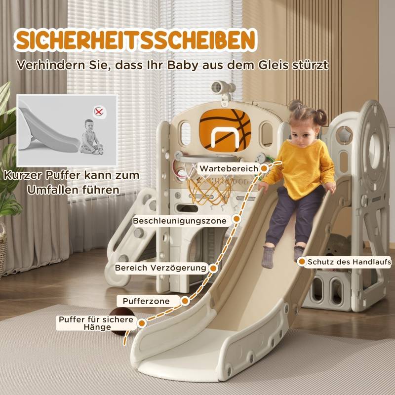 Jouet enfant 7-en-1 toboggan, aire de jeu intérieure avec rangement et tunnel de rampement, 186x153x111 cm, blanc crème - Image 6