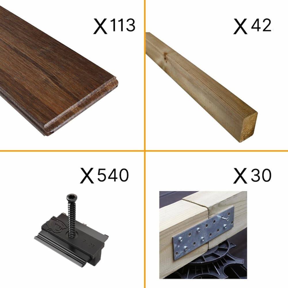 Kit Terrasse Bambou 30m² MELODY - 113 lames de Terrasse (185 x 13.9 x 1.8 cm) - Fixation Clips Cobra Hybrid 7-22 - Garantie 25 ans - Imagen 2