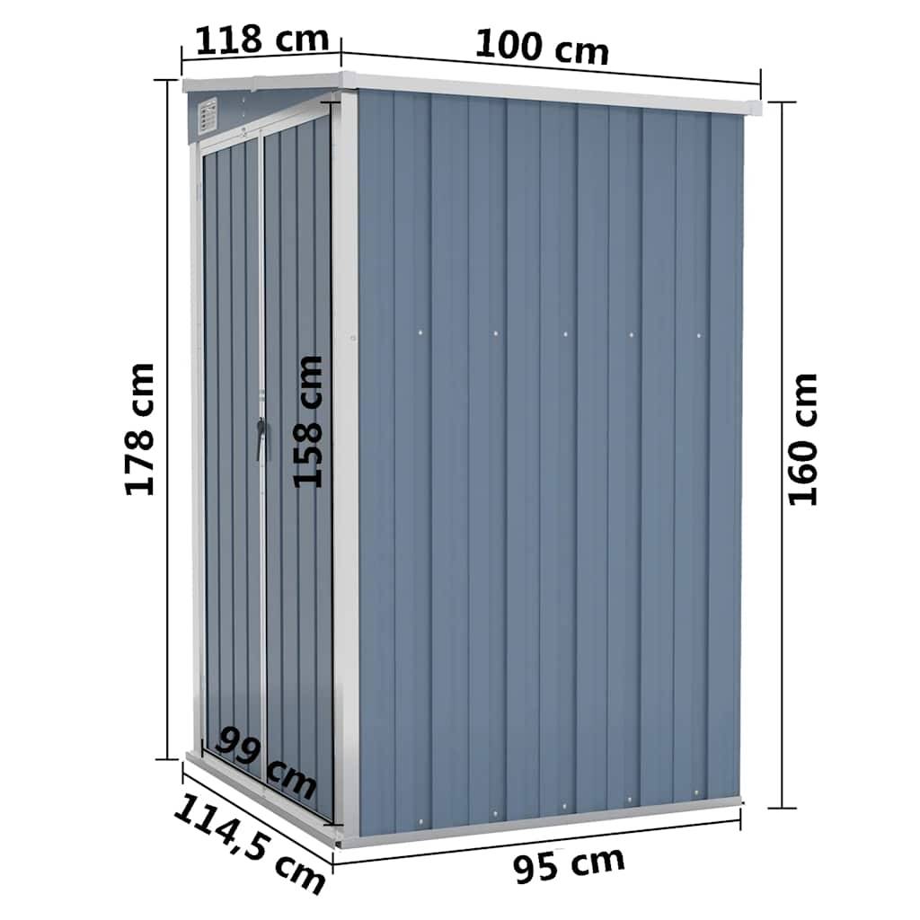 Abri de jardin 1.18m² - Cabane de jardin - Remise de jardin murale Gris 118x100x178 cm Acier galvanisé MAISON CHIC - Image 7