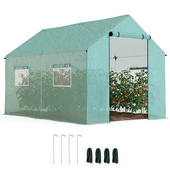 Serre de jardin tunnel 2 x 3m, 6m² avec porte enroulable, 4 fenêtres, - Acier galvanisé PE Haute densité Vert - Image 1