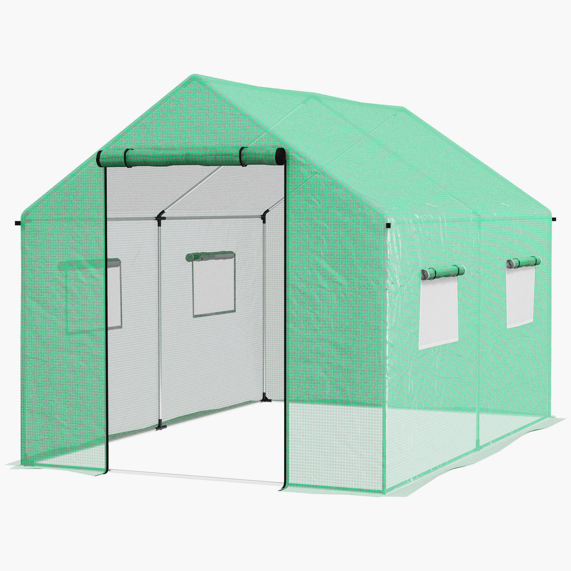 Serre de jardin tunnel 2 x 3m, 6m² avec porte enroulable, 4 fenêtres, - Acier galvanisé PE Haute densité Vert - Image 2