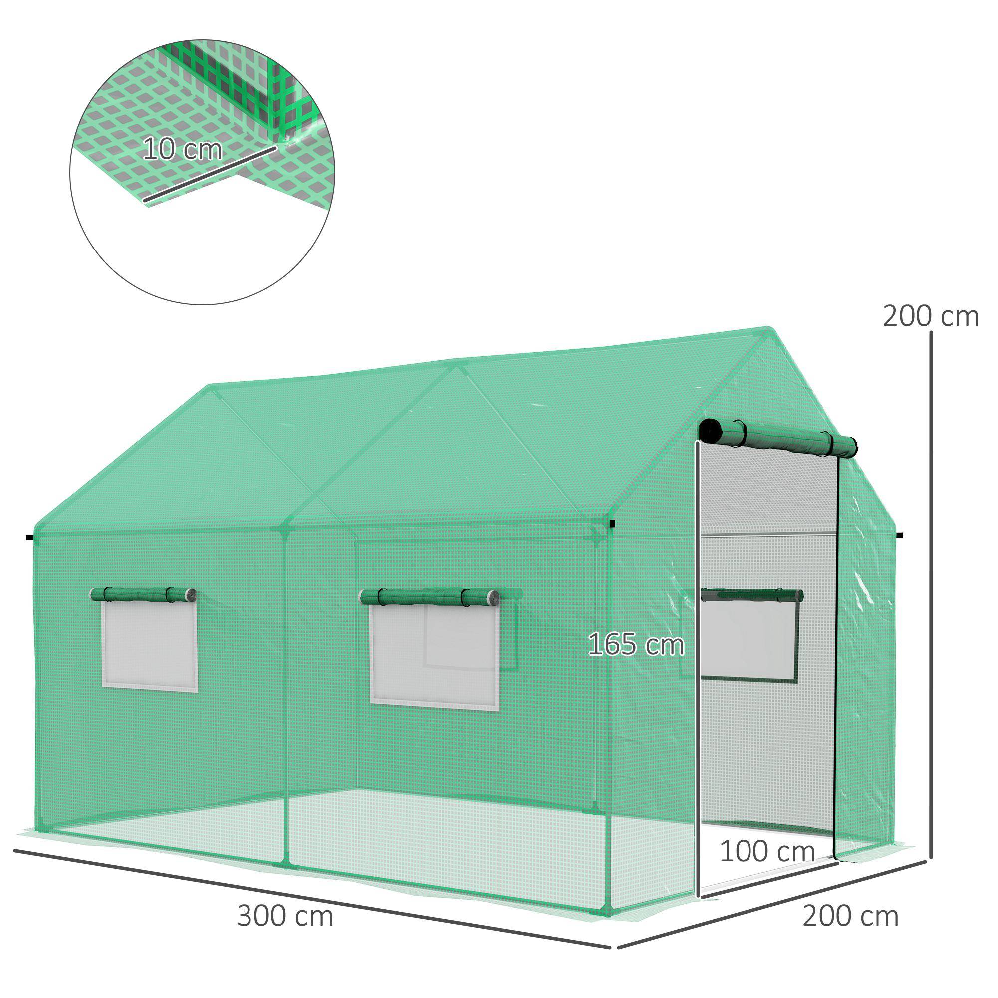 Serre de jardin tunnel 2 x 3m, 6m² avec porte enroulable, 4 fenêtres, - Acier galvanisé PE Haute densité Vert - Image 5