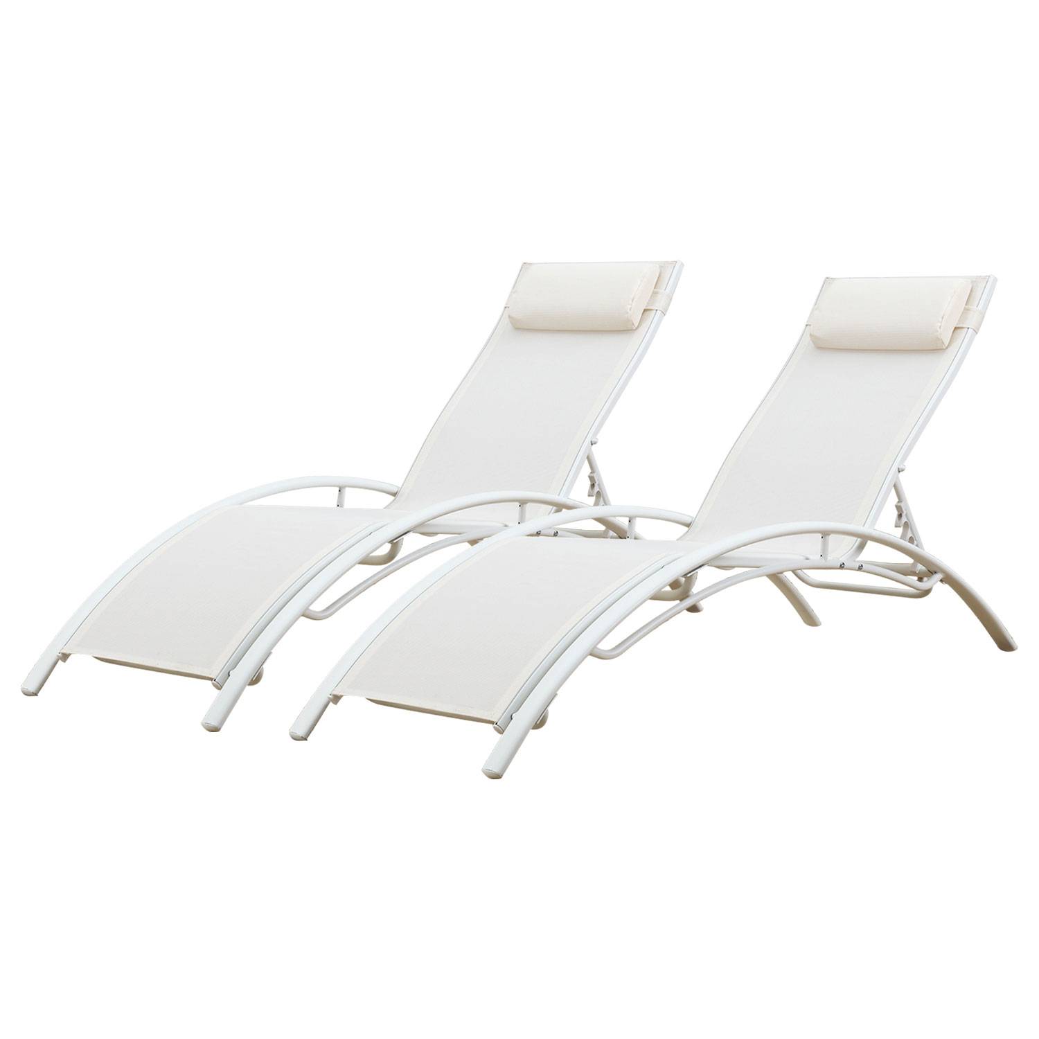 Happy Garden - Lot de 2 transats GALAPAGOS en textilène blanc - aluminium blanc - HAPPY GARDEN - Imagen 1