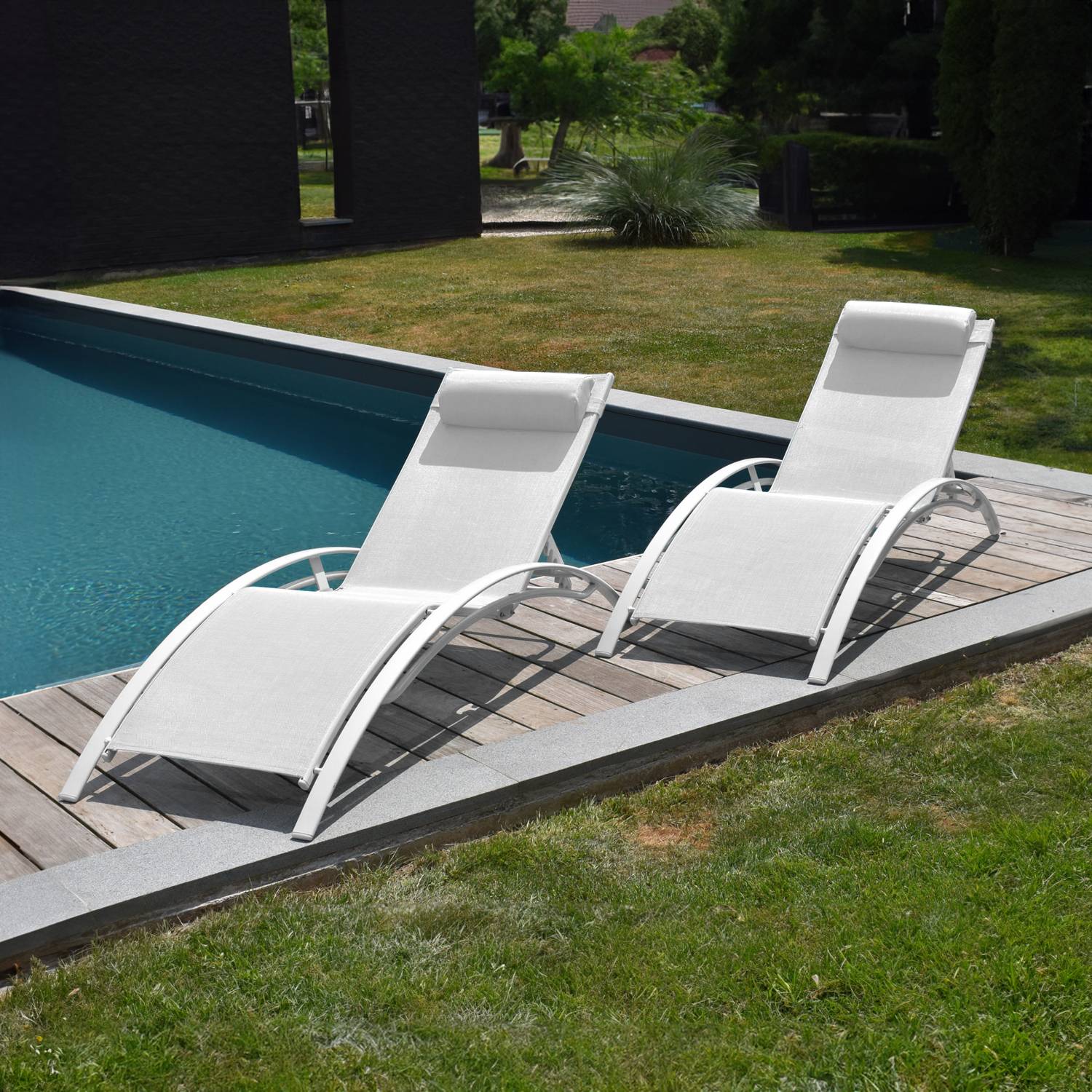 Happy Garden - Lot de 2 transats GALAPAGOS en textilène blanc - aluminium blanc - HAPPY GARDEN - Imagen 2
