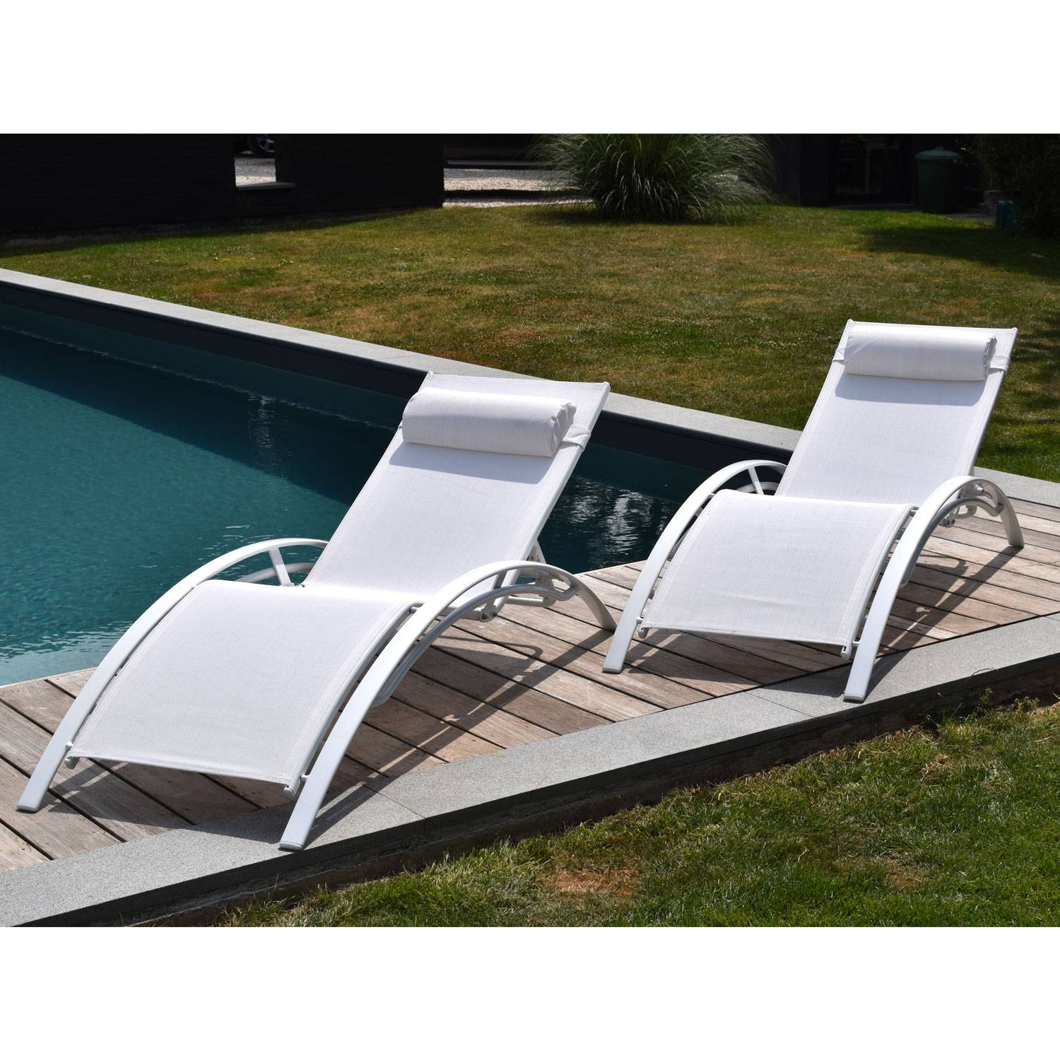 Happy Garden - Lot de 2 transats GALAPAGOS en textilène blanc - aluminium blanc - HAPPY GARDEN - Imagen 5