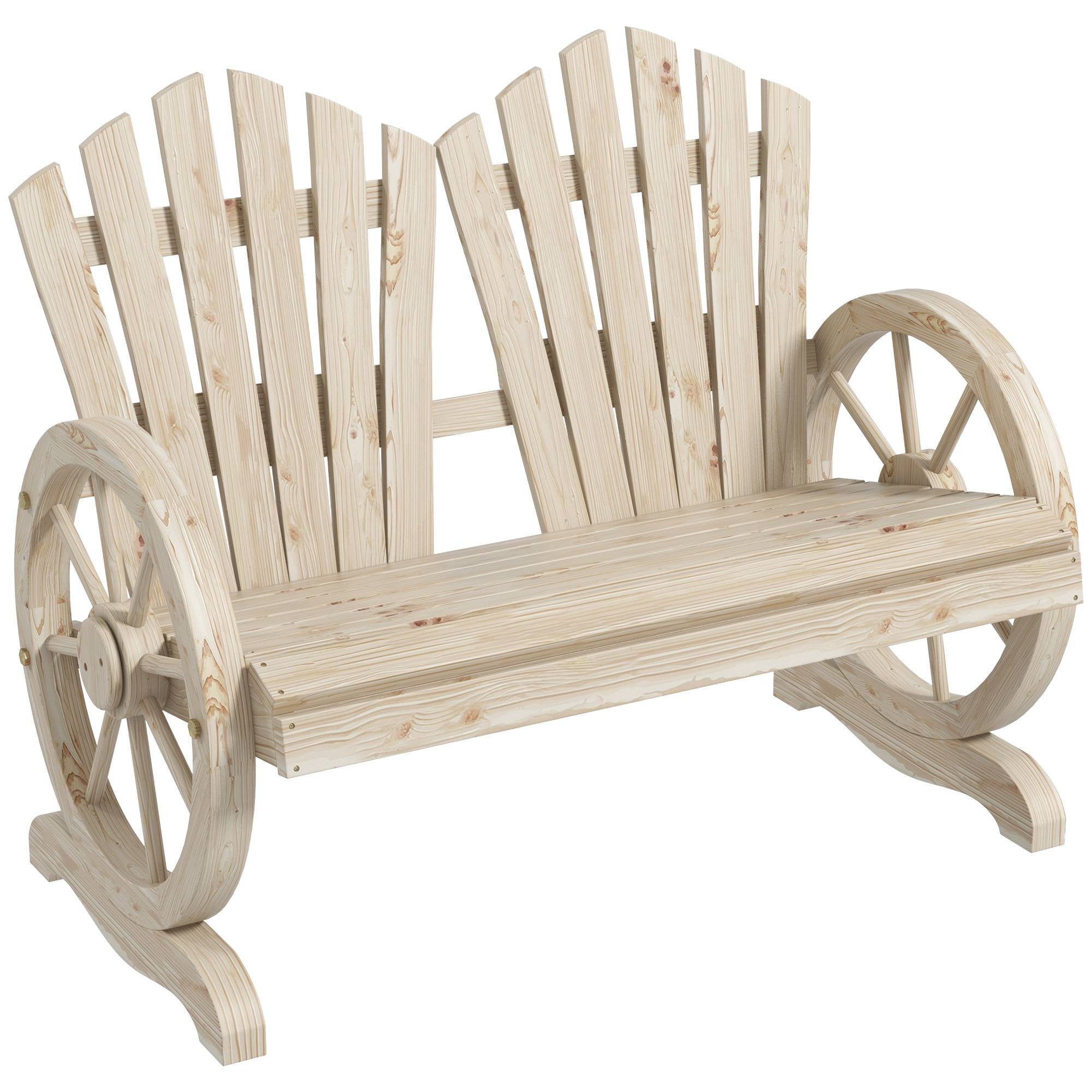 Sans Marque - Banc jardin bois style champêtre accoudoirs roulettes 108x66x95 cm bois naturel - Image 2