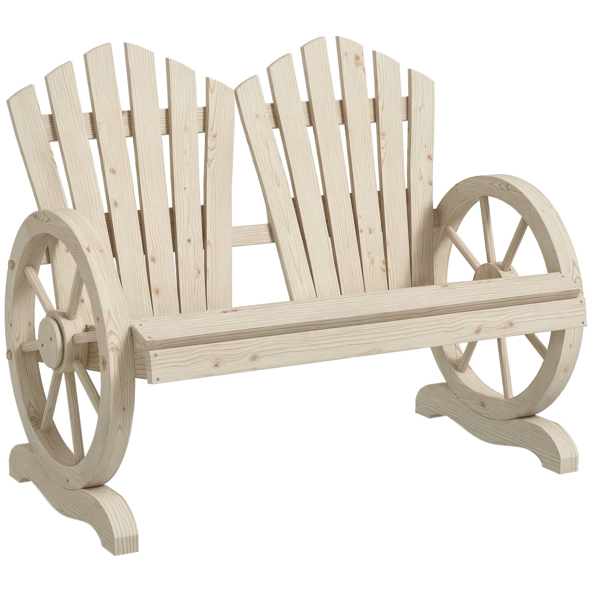 Sans Marque - Banc jardin bois style champêtre accoudoirs roulettes 108x66x95 cm bois naturel - Image 1