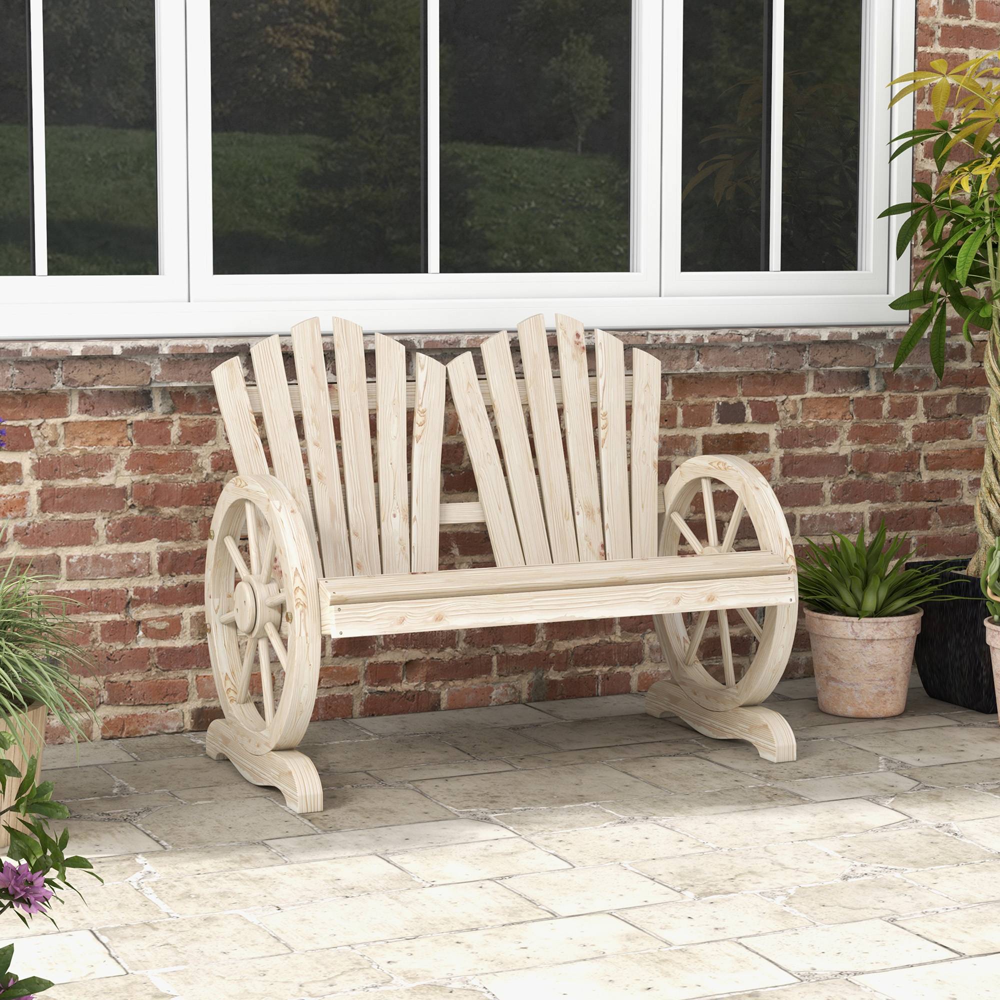 Sans Marque - Banc jardin bois style champêtre accoudoirs roulettes 108x66x95 cm bois naturel - Image 4