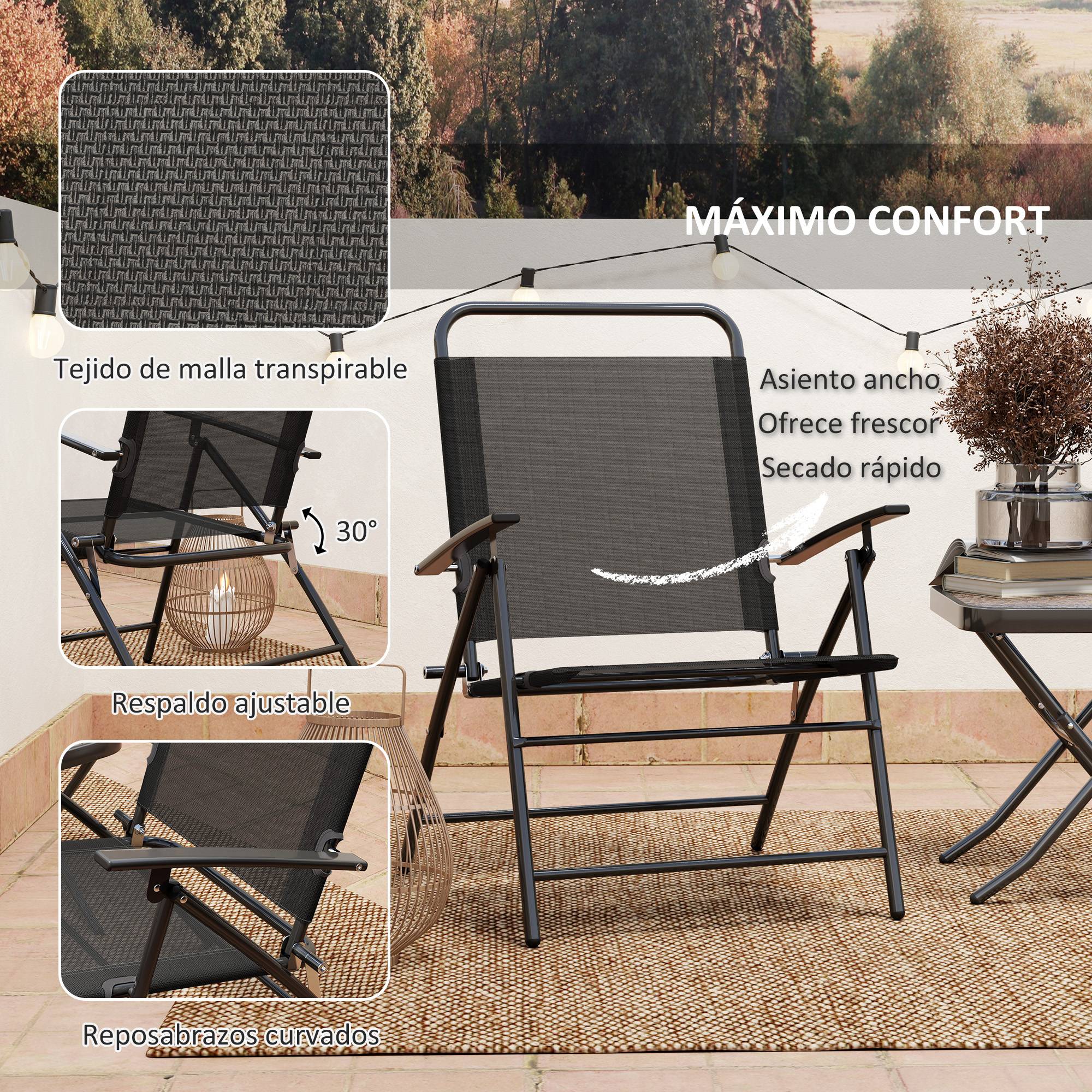 Salon de jardin 3 pièces acier textylène balcon chaises pliables réglables noir - ComfortXL Outdoor Living - Image 8