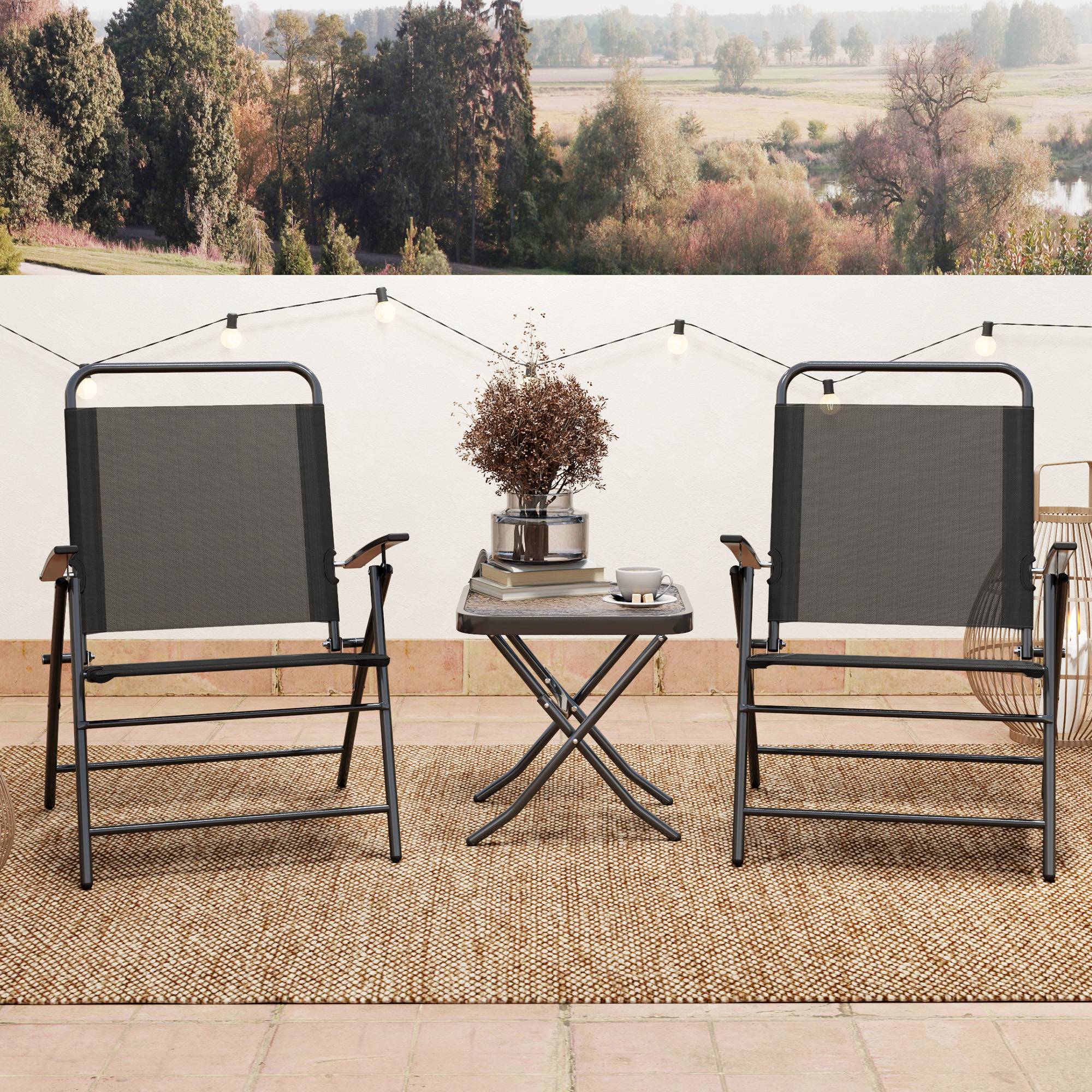 Salon de jardin 3 pièces acier textylène balcon chaises pliables réglables noir - ComfortXL Outdoor Living - Image 4