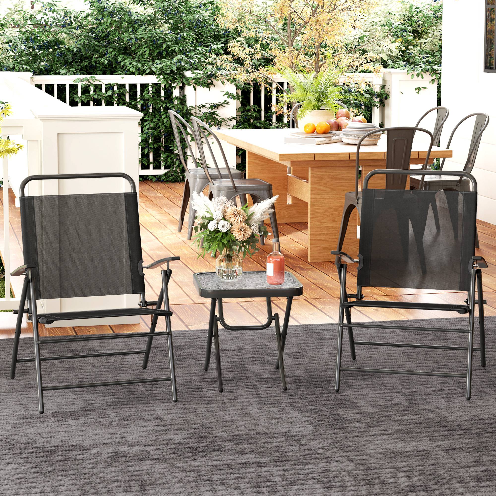Salon de jardin 3 pièces acier textylène balcon chaises pliables réglables noir - ComfortXL Outdoor Living - Image 3