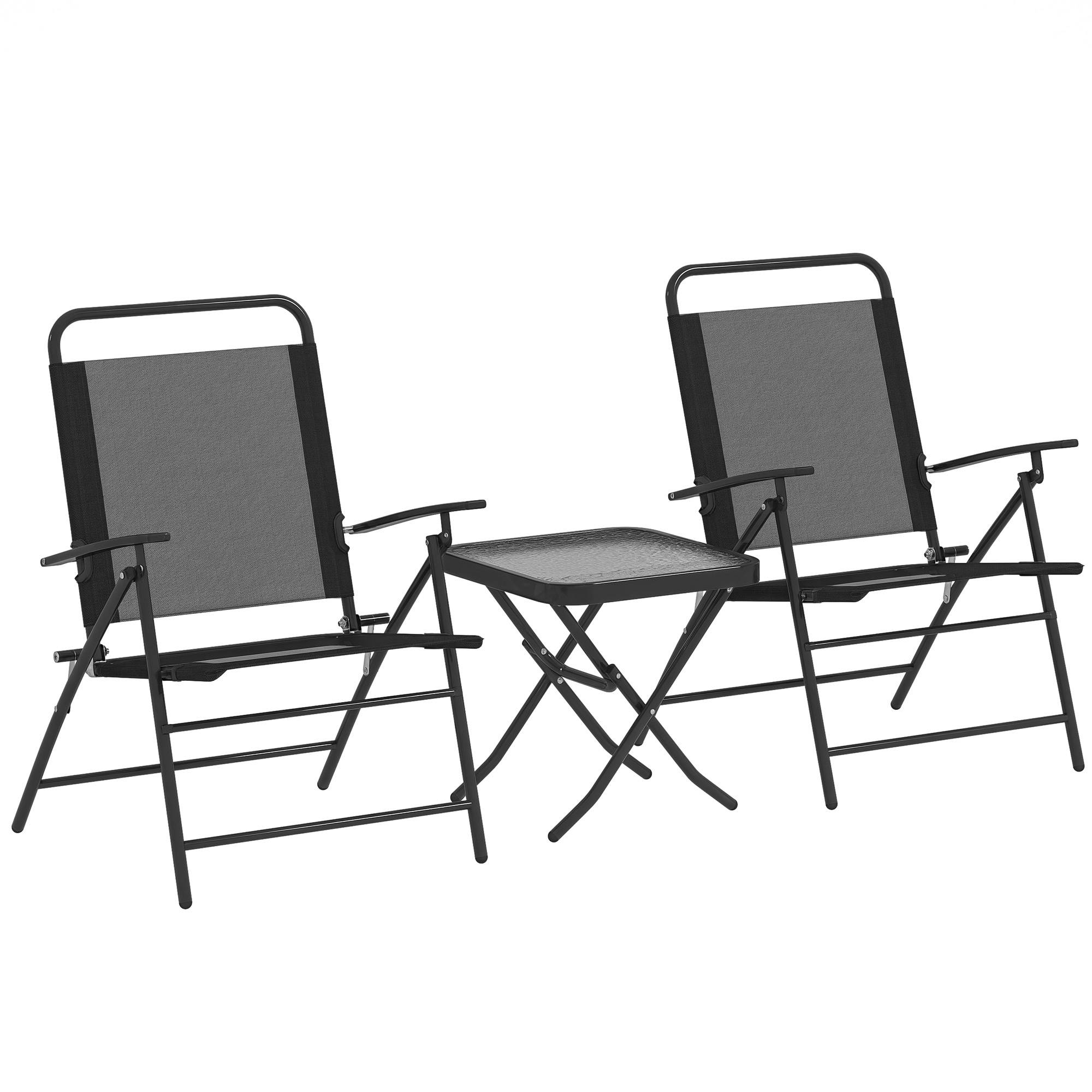 Salon de jardin 3 pièces acier textylène balcon chaises pliables réglables noir - ComfortXL Outdoor Living - Image 1