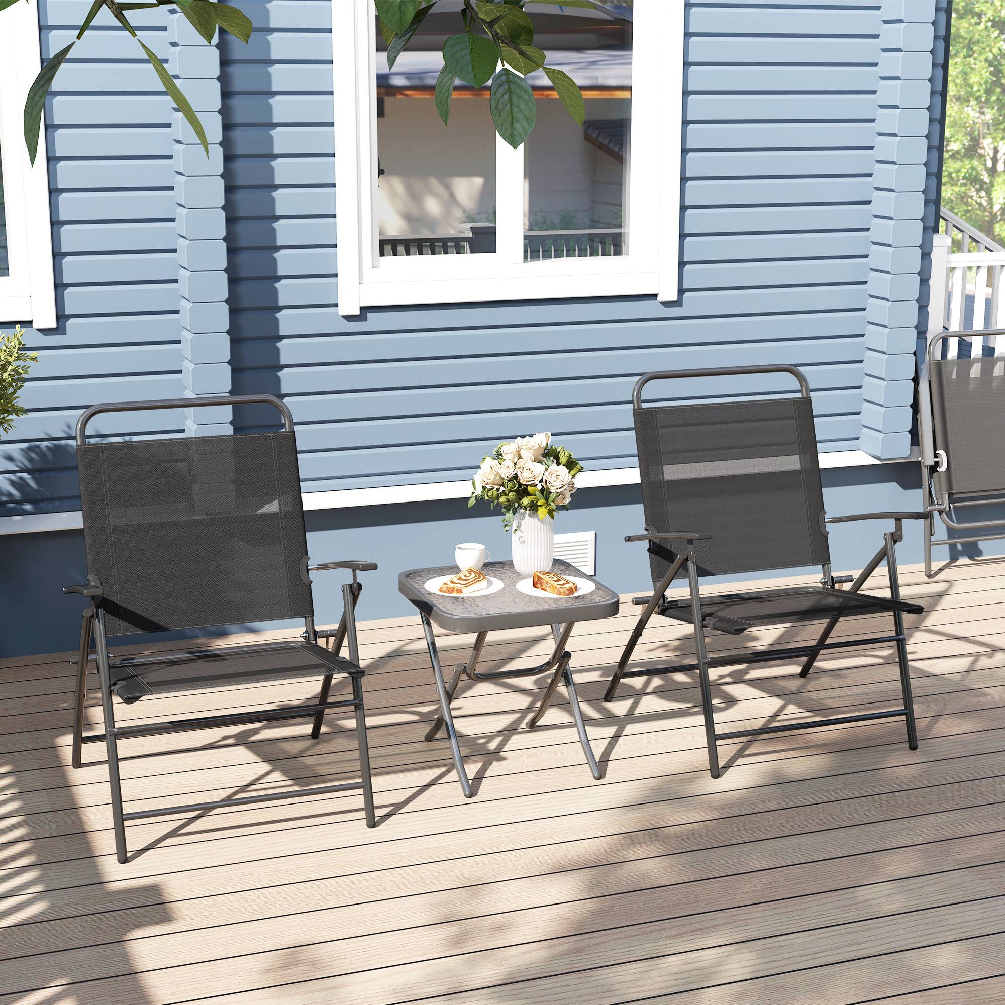 Salon de jardin 3 pièces acier textylène balcon chaises pliables réglables noir - ComfortXL Outdoor Living - Image 10