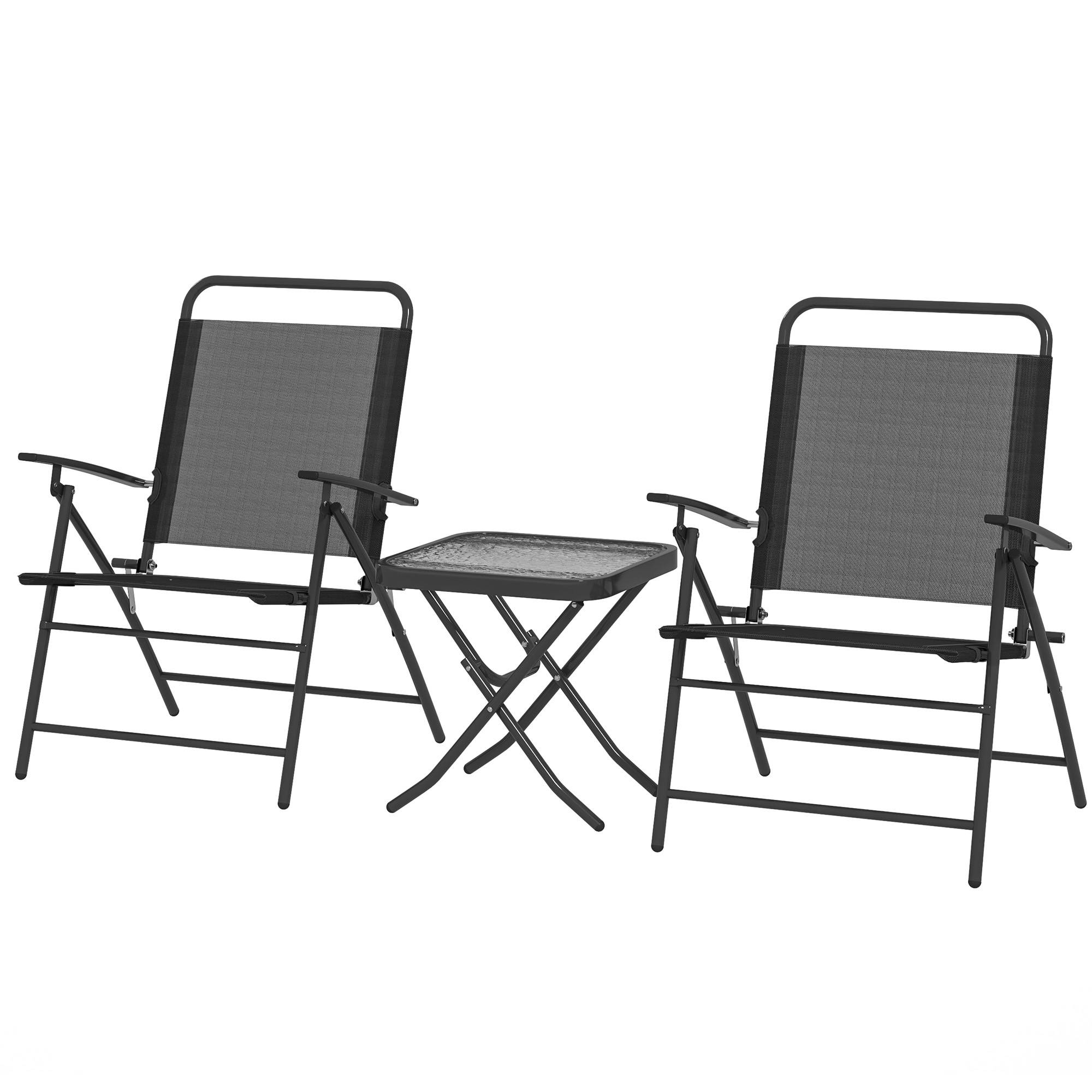 Salon de jardin 3 pièces acier textylène balcon chaises pliables réglables noir - ComfortXL Outdoor Living - Image 2