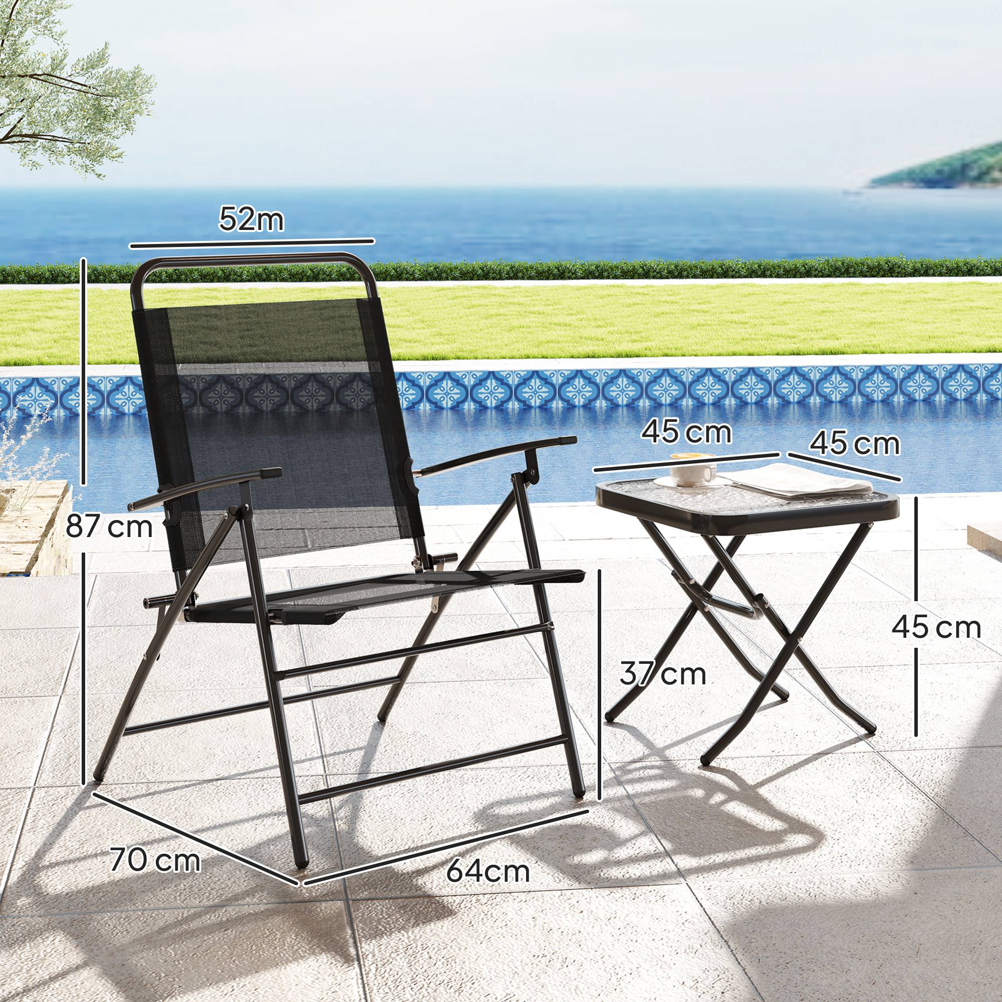 Salon de jardin 3 pièces acier textylène balcon chaises pliables réglables noir - ComfortXL Outdoor Living - Image 5