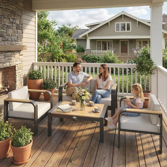 Ensemble de jardin en aluminium pour 4 places, imperméable, canapé 2 places, 2 fauteuils et table d’appoint - Image 2