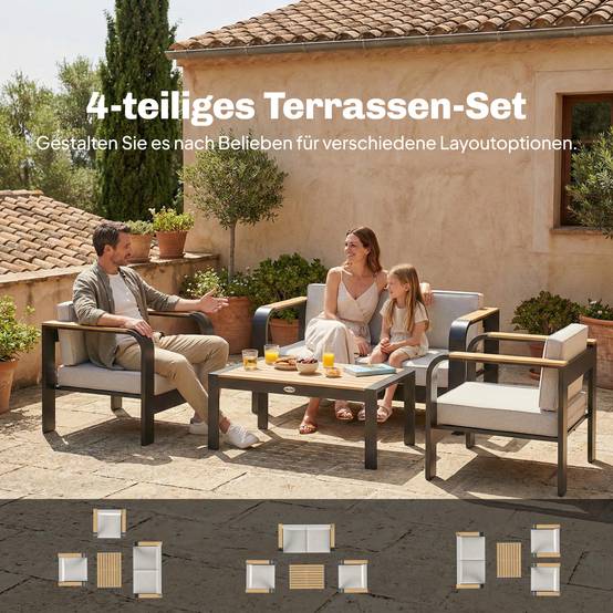 Ensemble de jardin en aluminium pour 4 places, imperméable, canapé 2 places, 2 fauteuils et table d’appoint - Image 9