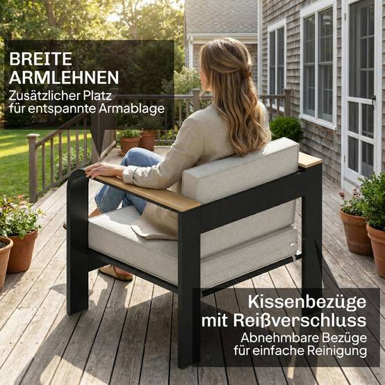Ensemble de jardin en aluminium pour 4 places, imperméable, canapé 2 places, 2 fauteuils et table d’appoint - Image 8