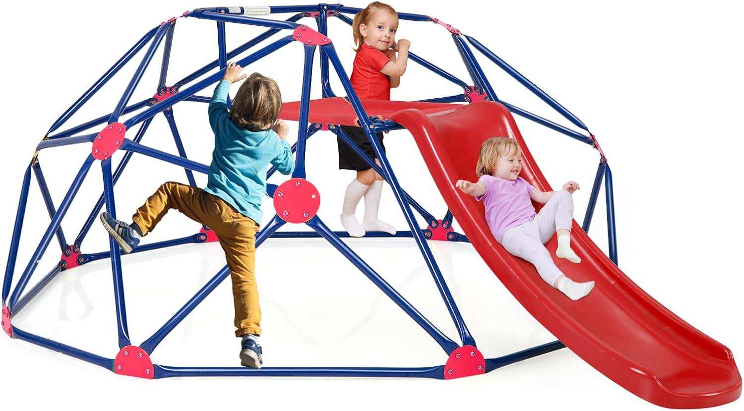 Dôme d'escalade Enfants avec Toboggan, Cage d'escalade avec Coussin en Tissu, Charge 180kg, Aire de Jeux Extérieure et Intérieure, Rouge - Image 1