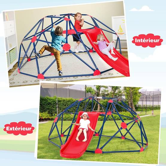 Dôme d'escalade Enfants avec Toboggan, Cage d'escalade avec Coussin en Tissu, Charge 180kg, Aire de Jeux Extérieure et Intérieure, Rouge - Image 7