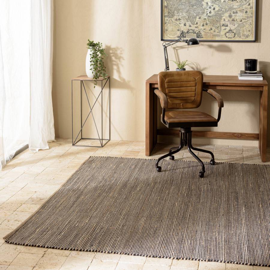 Macabane - QUENTIN - Tapis rect. 200x290cm en jute et coton couleur sable et noir - Imagen 2