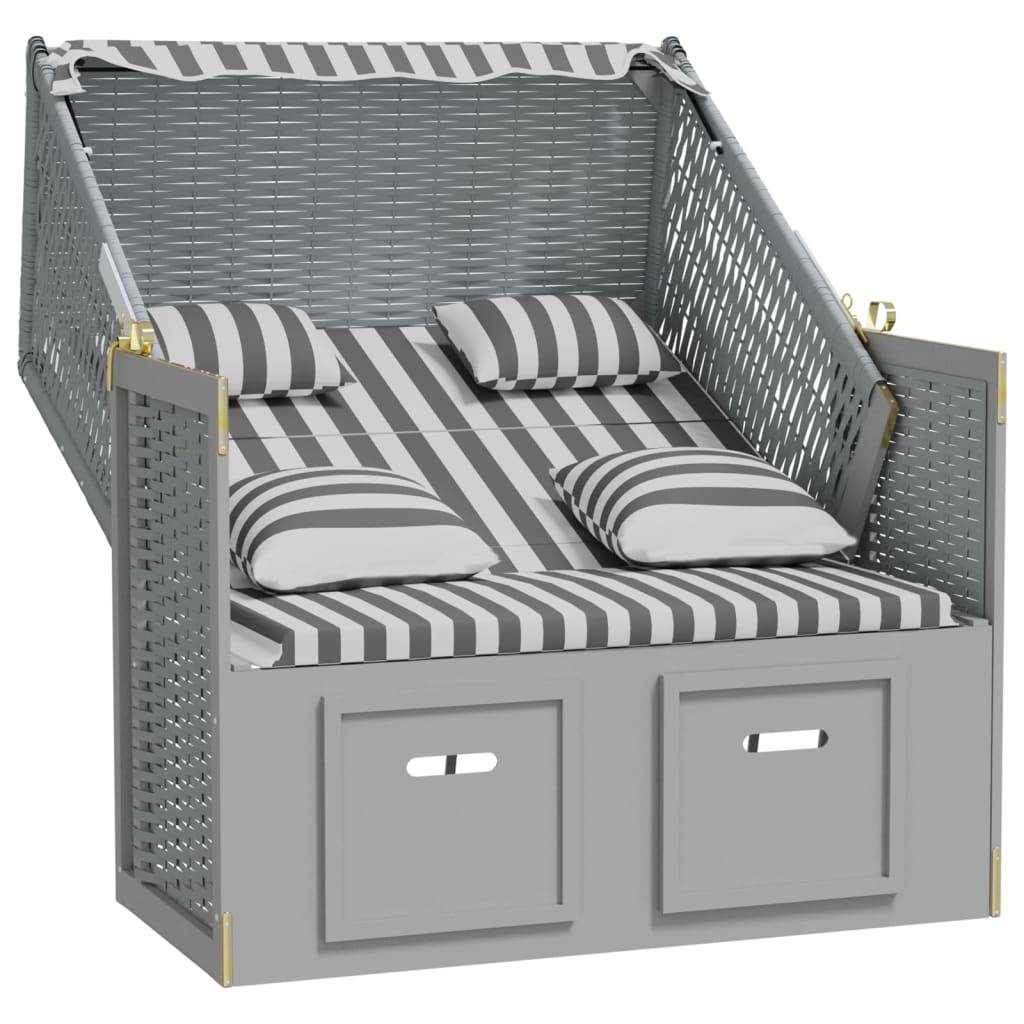 Helloshop26 - Strandkorb avec coussins résine tressée bois solide gris blanc - Imagen 2