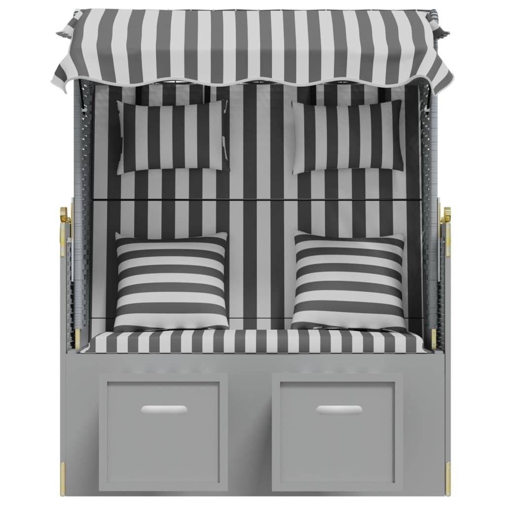 Helloshop26 - Strandkorb avec coussins résine tressée bois solide gris blanc - Imagen 4