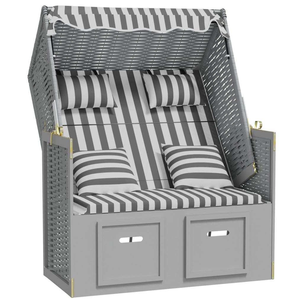 Helloshop26 - Strandkorb avec coussins résine tressée bois solide gris blanc - Imagen 1