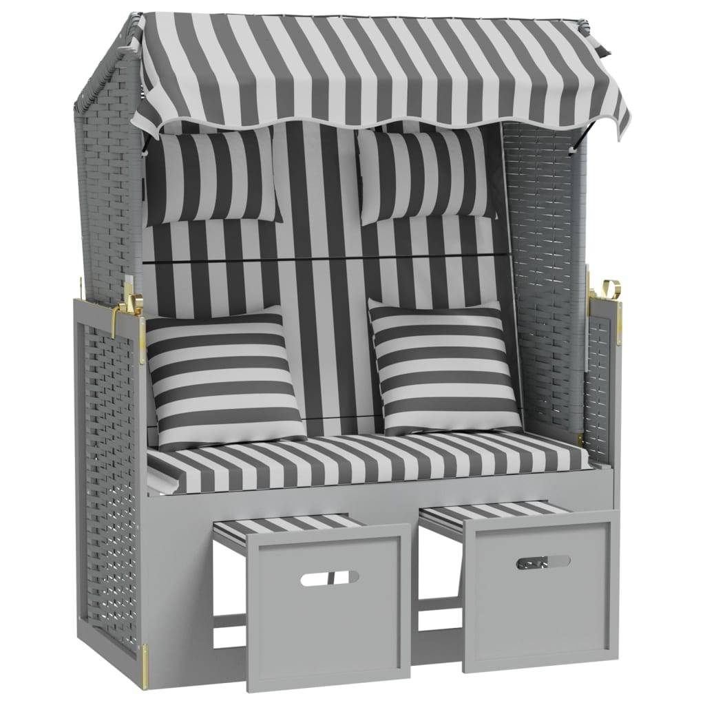 Helloshop26 - Strandkorb avec coussins résine tressée bois solide gris blanc - Imagen 3