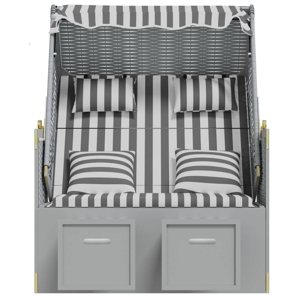 Helloshop26 - Strandkorb avec coussins résine tressée bois solide gris blanc - Imagen 5