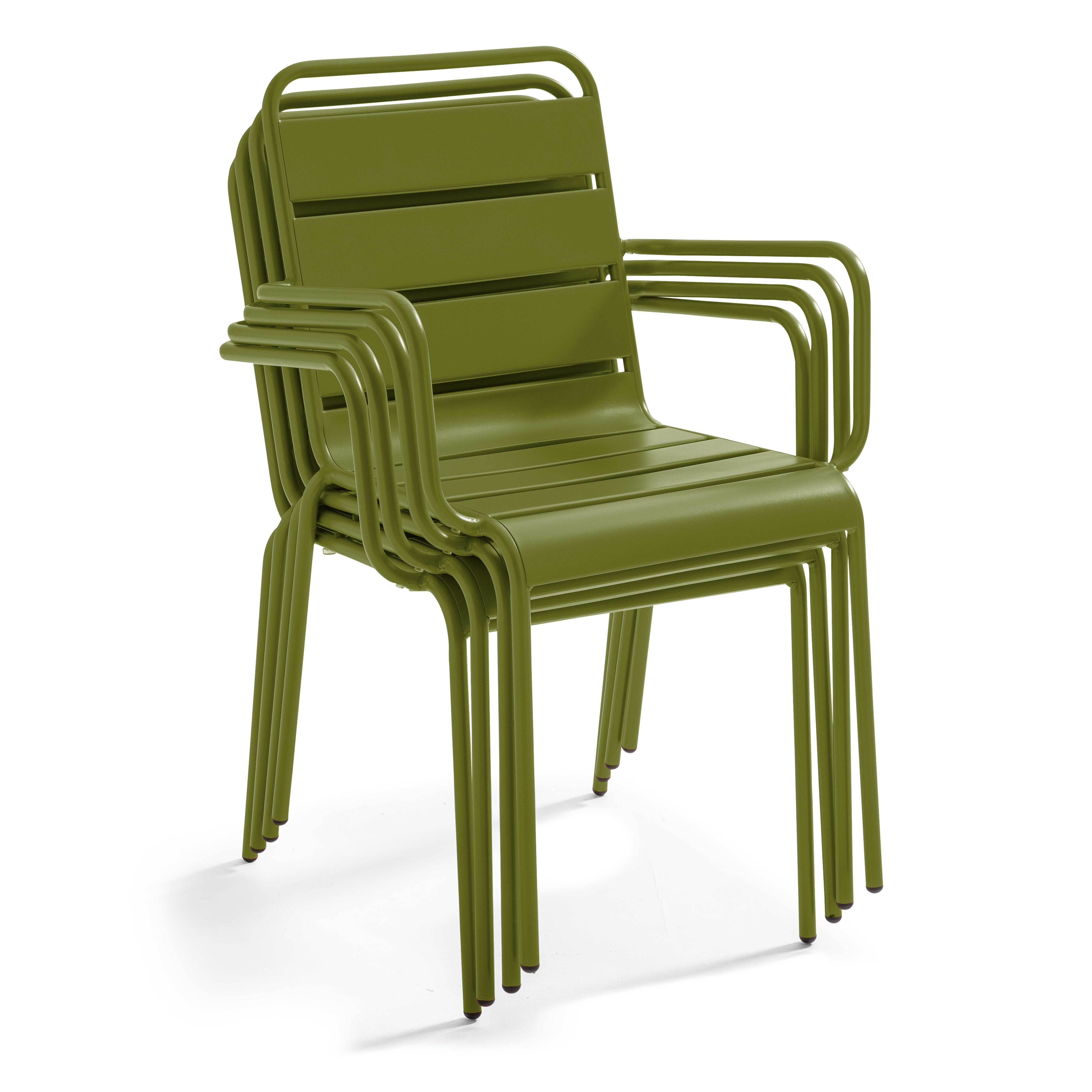 Oviala - Ensemble table de jardin et 4 fauteuils en métal vert Kaki Palavas - Oviala - Image 6