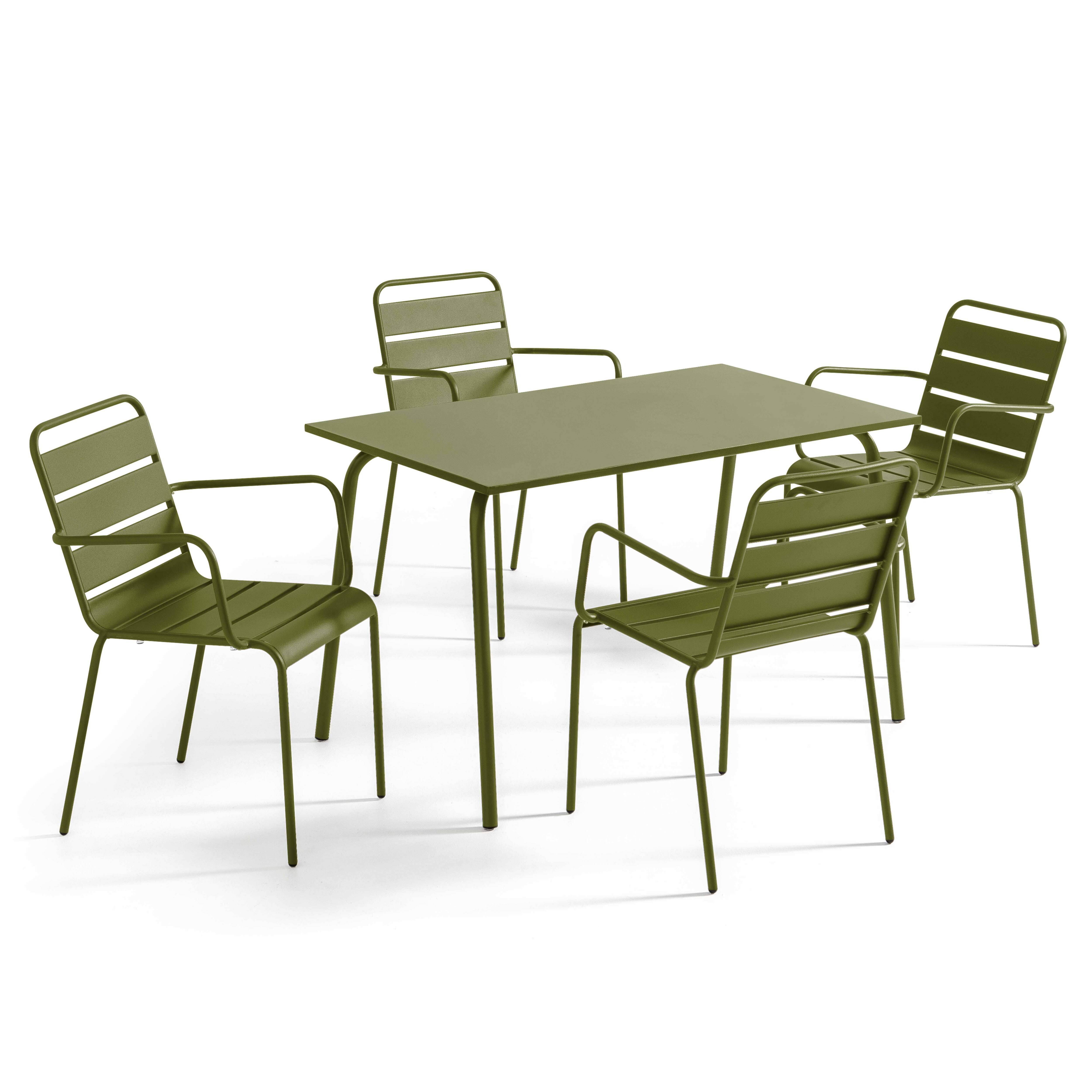 Oviala - Ensemble table de jardin et 4 fauteuils en métal vert Kaki Palavas - Oviala - Image 1